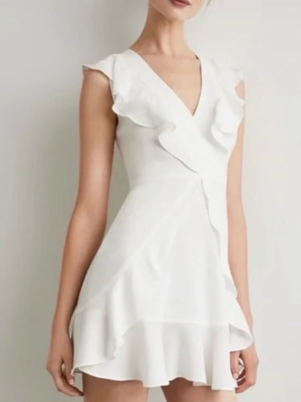 BCBGMaxAzria White Ruffle Tyrah Mini Dress